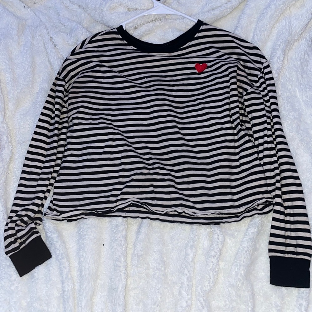 long sleeve striped shirt with embroidered heart